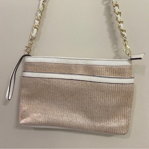 Jessica Simpson Straw/White Faux Leather Crossbody Summer Purse - Picture 1 of 8